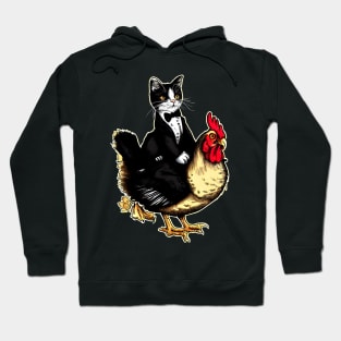 Tuxedo Cat on a Chicken Funny Hoodie